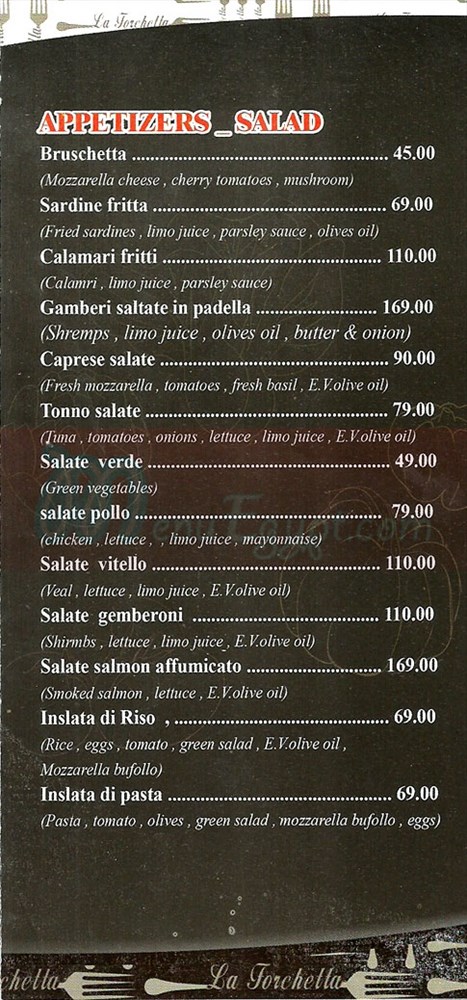 La Forchetta Restaurant menu Egypt